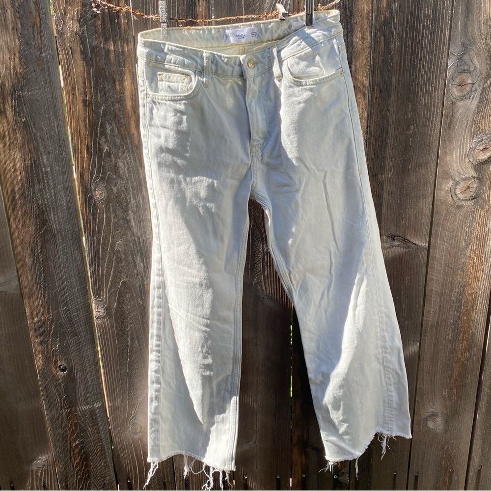 Mango White blue wash Distressed Wide-Leg Jeans size 2